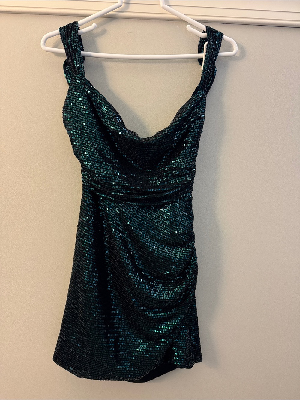 Lucy in the Sky Teal Sequin Cowl Neck Mini Dress